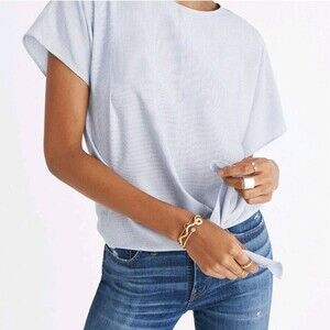 Madewell Women's Button-Back Tie Tee in Stripe Size XXS Blue White Stripe